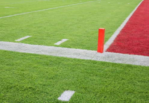 Goal line of football field at the pylon
