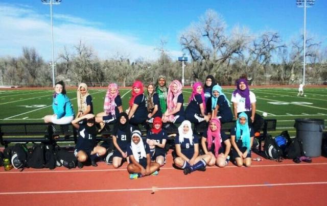 Aurora Colorado girls soccer team wearing hajibs
