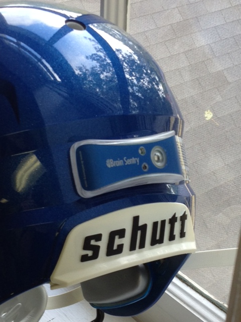 Brain Sentry head impact sensor on Newcastle Oklahoma high school football helmet