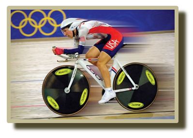 Erin Mirabella racing on cycling track at Olympics