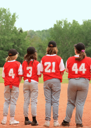 Group of girl baseball players