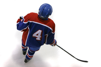 Hockey player during break in action