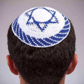 Jewish man wearing yarmulke with Star of David