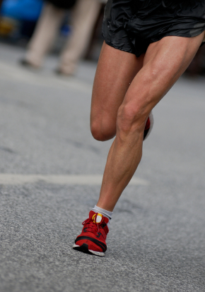 Close up of legs of marathon runner