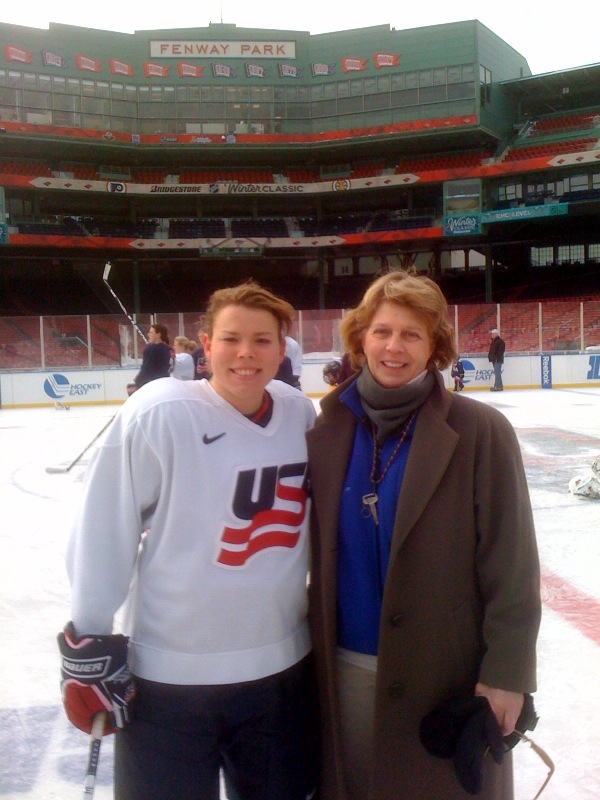 Brooke de Lench and Caitlin Cahow at 2010 Winter Classic at Fenway Park